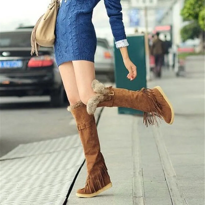 Wealsex Autumn And Winter Keep Warm Boots Women Casual Comfortable Flat Cotton Snow boots knee women Black Brown 34-43 | Обувь