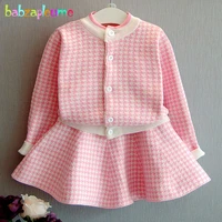 autumn winter baby girls costume thicken toddler clothing plaid cardigan sweaterskirt 2pcs children sets kids clothes bc1268