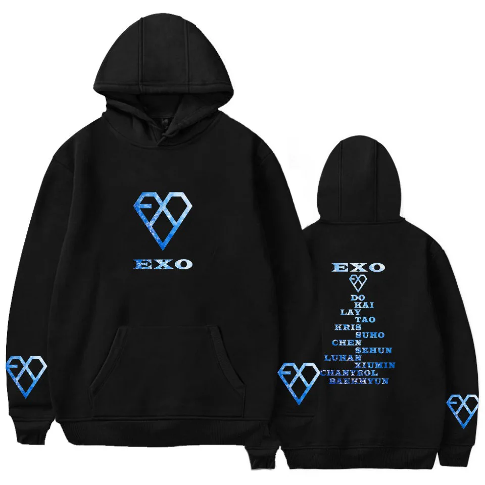 EXO черные толстовки уличная одежда новый свитшот с круглым вырезом пуловеры