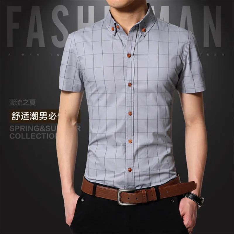 

Summer New Men's Short-sleeved Shirt Fashion Slim Summer Korean trend Handsome Big size Men's Plaid shirt More Size M-5XL