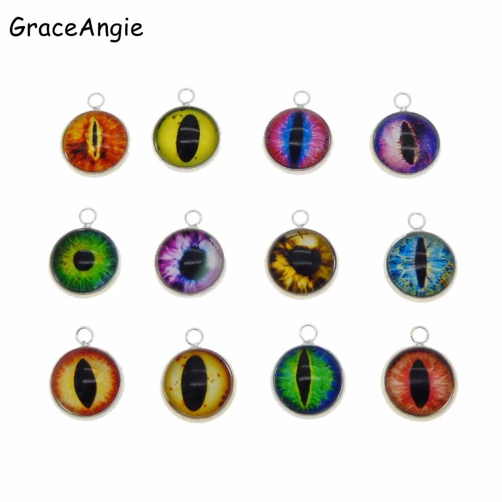 GraceAngie 10 мм Круглое стекло Дракон Ящерица лягушка яркий глаз ожерелье кулон