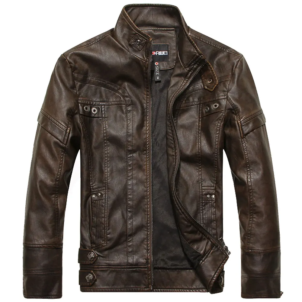 Style1 Coffee Jaqueta Couro Masculino, мужская куртка из искусственной кожи, меховая подкладка, воротник-стойка, мотоциклетные кожаные куртки на молнии, мужское пальто, s-xxxl - Цвет: Style1 Coffee