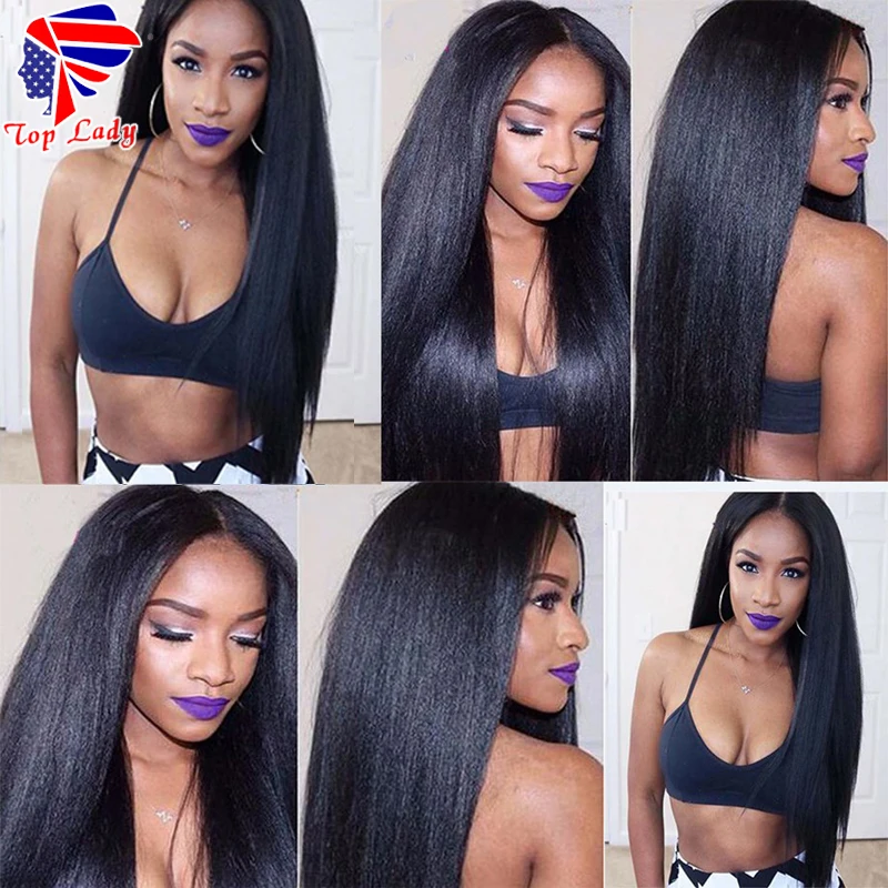 Full Lace Human Hair Wigs For Black Women Yaki Straight Brazilian Virgin Glueless Front | Шиньоны и парики