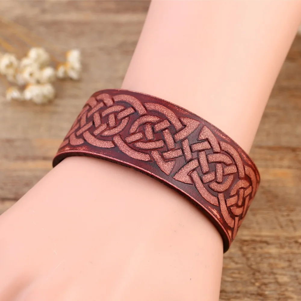 Teamer New Arrival Mens Religious Irish Knot Work Genuine Leather Bangles Cuff Bracelets Viking Tunes Talisman for Man | Украшения и