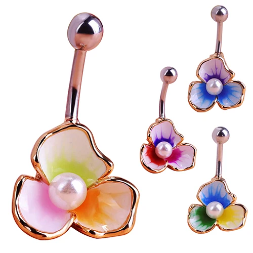 Bluelans 3 лепестка цветок искусственный жемчуг пупка Кольцо пирсинг ювелирные