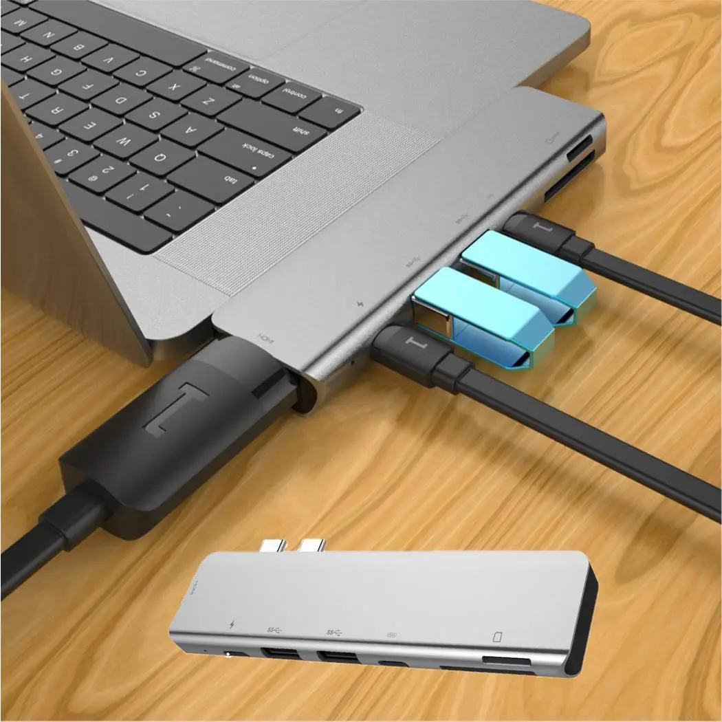 7 в 1 тип-c концентратор адаптер двойной USB-C USB3.0 к HDMI SD/TF кард-ридер PD