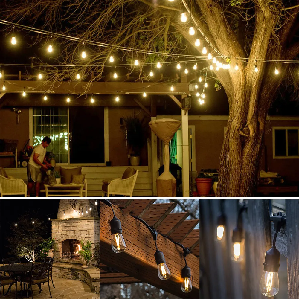 Waterproof 15M 15 LED String Lights Indoor Outdoor Commercial Grade E26 E27 Street Garden Patio Backyard Holiday Lighting | Лампы и