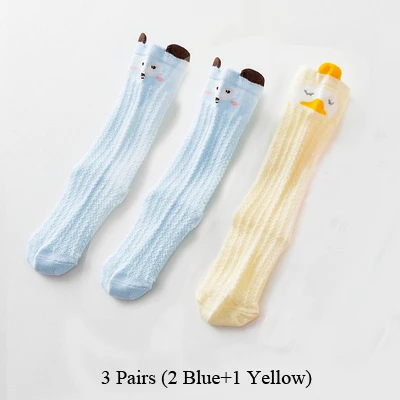 2 Blue and 1 Yellow 3 пары/партия, носки для новорожденных, длинные летние дышащие носки для маленьких мальчиков и девочек, носки до колена с рисунком, носки для младенцев, sokken - Цвет: 2 Blue and 1 Yellow