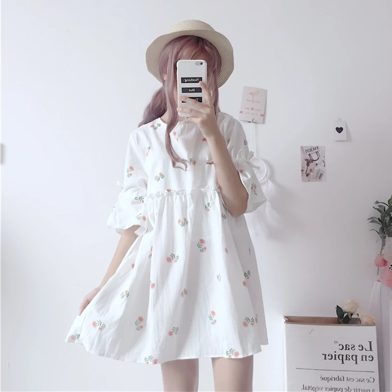 2019 женское винтажное свободное платье Harajuku Ulzzang с принтом подсолнуха милые