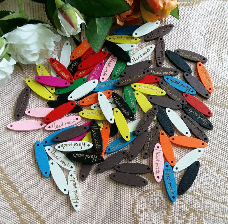 120 шт 2 отверстия бирка бренд "Hand made" декоративные деревянные пуговицы принадлежности для шитья Скрапбукинг - Цвет: Oval mixed color