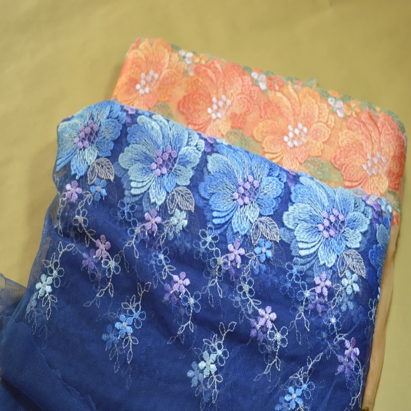 20cm (2yds/lot)blue~orange big shiny silk embroidery floral Venise Venice Lace Trim Applique Sewing Craft 2018011405 | Дом и сад