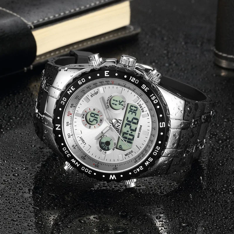 Мужские спортивные часы мужские Multfunctional Dual display наручные с большим циферблатом
