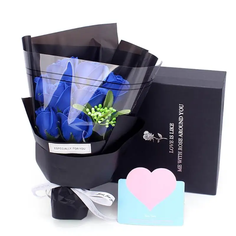 9pcs Blue Розовое Мыло цветок Креативный дизайн подарок на день Святого Валентина 18 шт. консервированные розы цветок мыло букет Подарочная коробка Свадебная вечеринка Декор - Цвет: 9pcs Blue