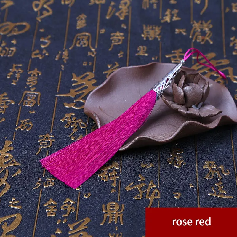 rose red 2 шт 9 см Висячие веревочки сплав колпачок шелк кисточка швейная ткань кисточка ключ кисточки китайские Характеристики подарок украшения кулон - Цвет: rose red
