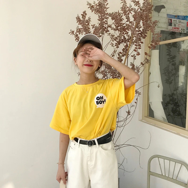 Summer Women's Clothing Korean Loose Thin Short Sleeve Shark Print T-shirts Student Cartoon Printing Wild Body Female T-shirt | Женская