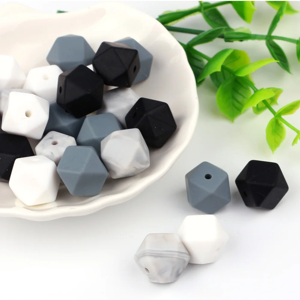 

TYRY.HU 20pc 14mm Silicone Beads Green Colors BabyTeether Hexagon Silicone Teething Beads DIY Necklace Teething Toys
