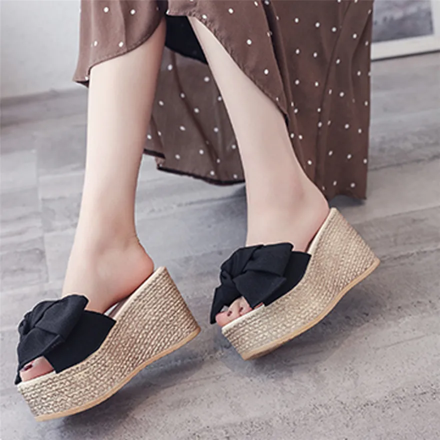 Женские туфли на высоком каблуке Летние босоножки платформе однотонные шлепанцы