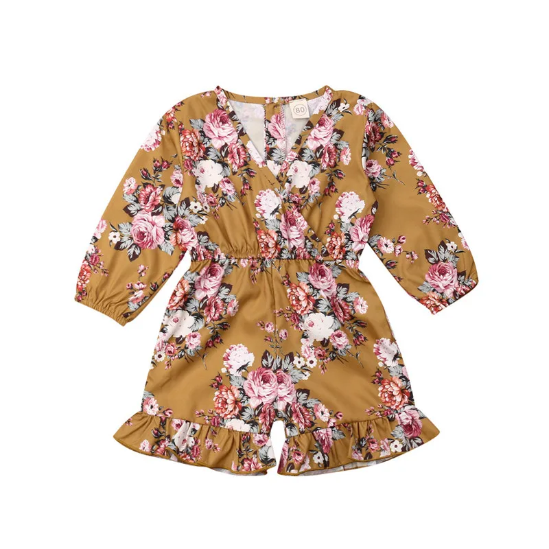 2019 Детский комбинезон с длинными рукавами для маленьких девочек оборками