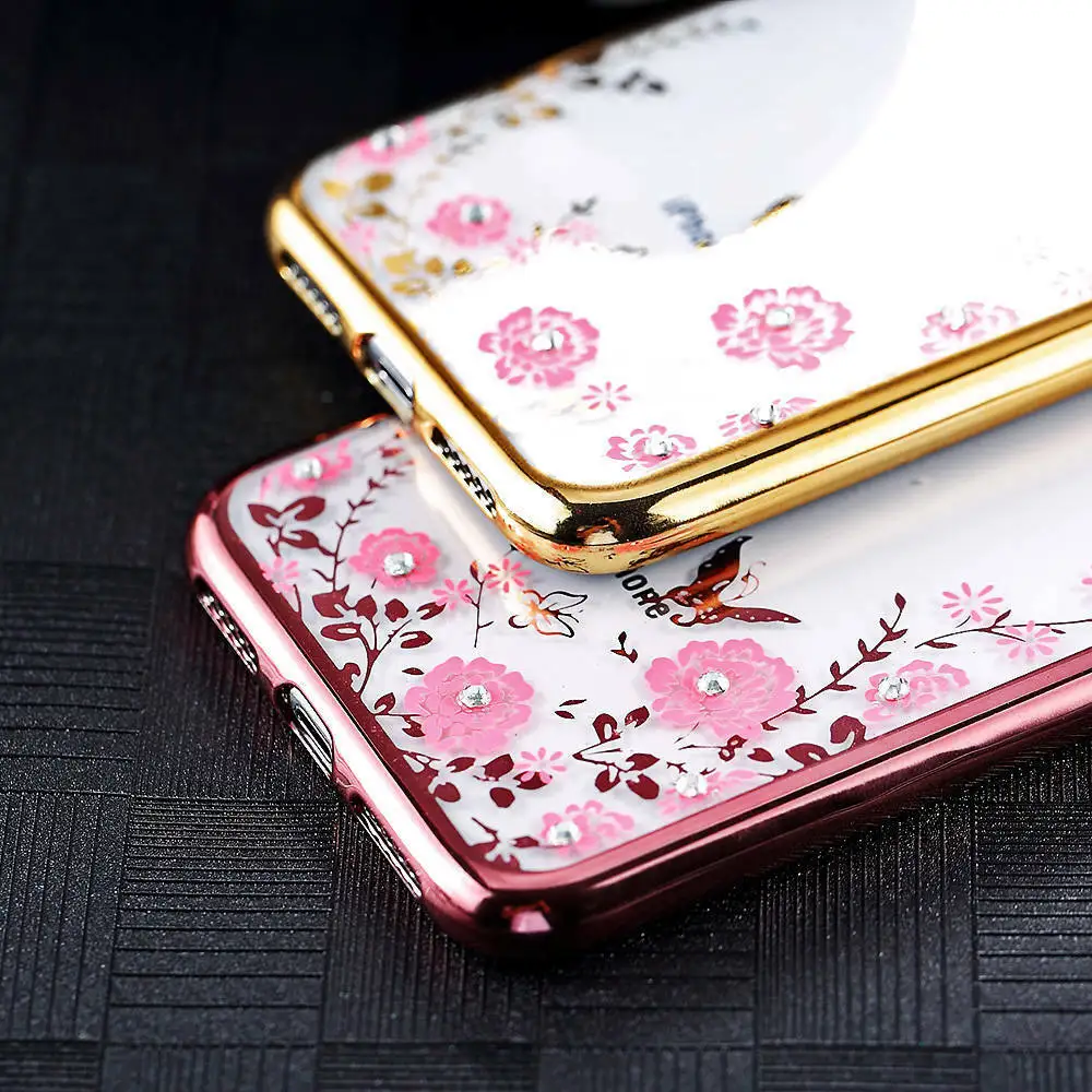 Capinha Para роскошное платье с цветочным узором с цветочным диаманта Bling Стразы чехлов из термопластичного полиуретана(TPU чехол для iPhone XS MAX XR XS X 6S 5S SE 8 6 7 Plus, 7, 8 лет