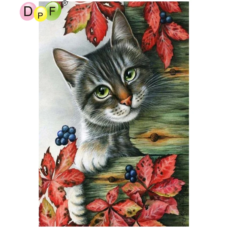 DPF Кот красные листья 5D ремесла алмазная живопись вышивка крестиком Алмазная