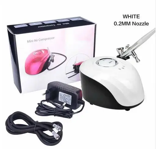 0.2mm White Аэрограф для ногтей, набор, компрессор, портативная Аэрограф для тату, макияж, 3 скорости, регулируемая Аэрограф для тату, для ногтей и тортов - Цвет: 0.2mm White