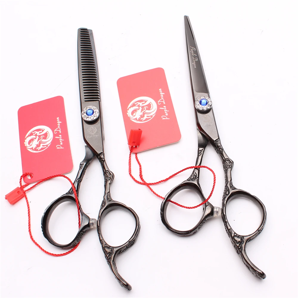 5.5&quot 16cm Purple Dragon 440C Black Barber Scissors Cutting Thinning Shears Plum Handle Professional Hair Z9002 | Красота и
