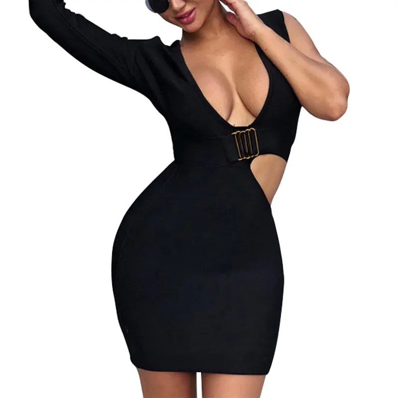 Для женщин Мода выдалбливают Глубокий V образным вырезом vestido de festa корейское