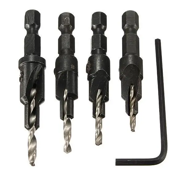 4pcs HSS Drilling Machine Countersink Drill Bit Set Quick Change Hex Shank Screw #6 #8 #10 #12 | Инструменты