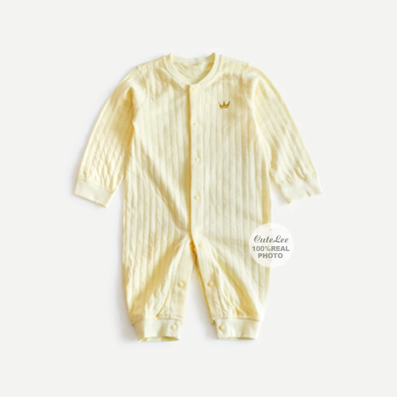 yellow baby clothes Однотонные Детские комбинезоны для детей от 6 до 24 месяцев, одежда с короной Белый Детский комбинезон для мальчиков и девочек, одежда в полоску для новорожденных Рождественская одежда для малышей на осень, roupa - Цвет: yellow baby clothes