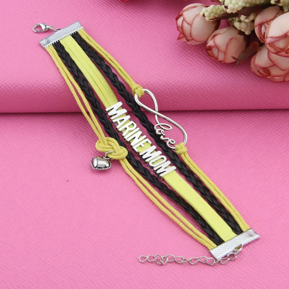 Заказной бесконечность любовь Чарм морской MOM браслет желтый воск линия кашемир