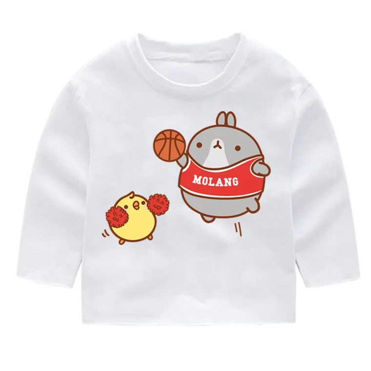 Molang and Piupiu/Модная хлопковая Футболка с принтом для детей футболки с длинными рукавами детские топы с длинными рукавами, одежда для маленьких девочек в стиле Харадзюку