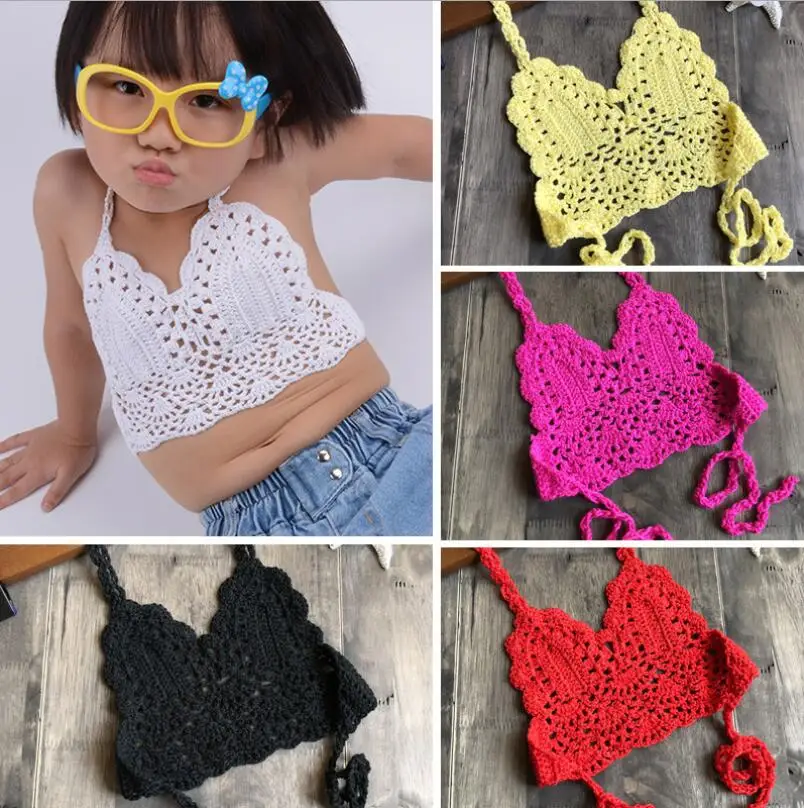 Children Crochet Bikini Top Sexy Hollow Out Halter V-neck Lace Tops Girls Baby Cotton Bra Free Ship | Спорт и развлечения
