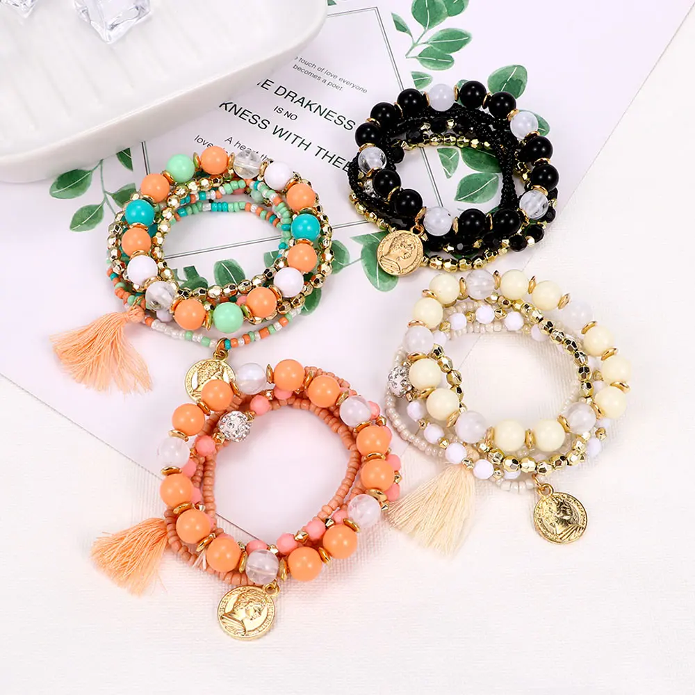 Женские винтажные браслеты с разноцветными бусинами браслет подвесками и