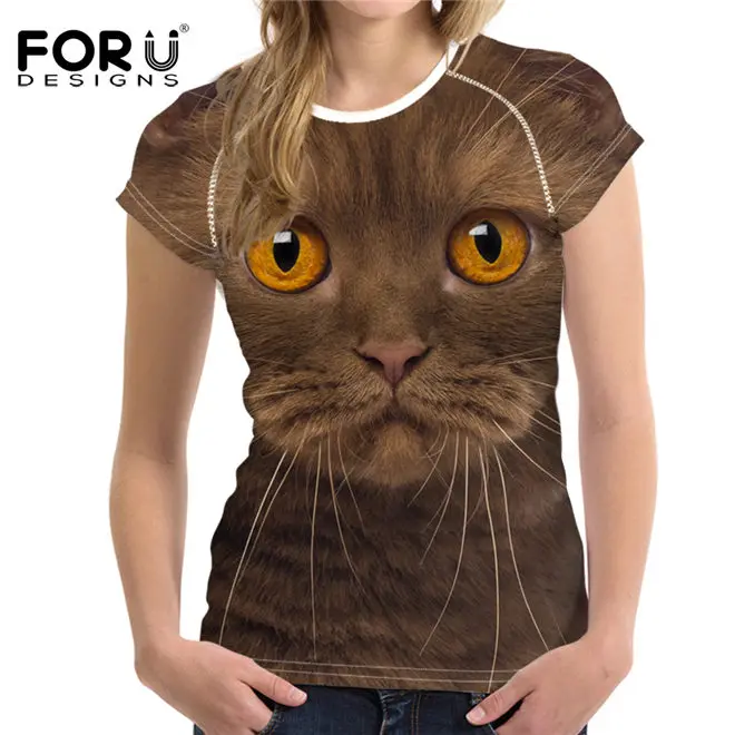 FORUDESIGNS/женские футболки с 3D изображением черного кота для женщин летние топы футболки с принтом собаки Женская модная футболка Vetement Femme - Цвет: C1304BV