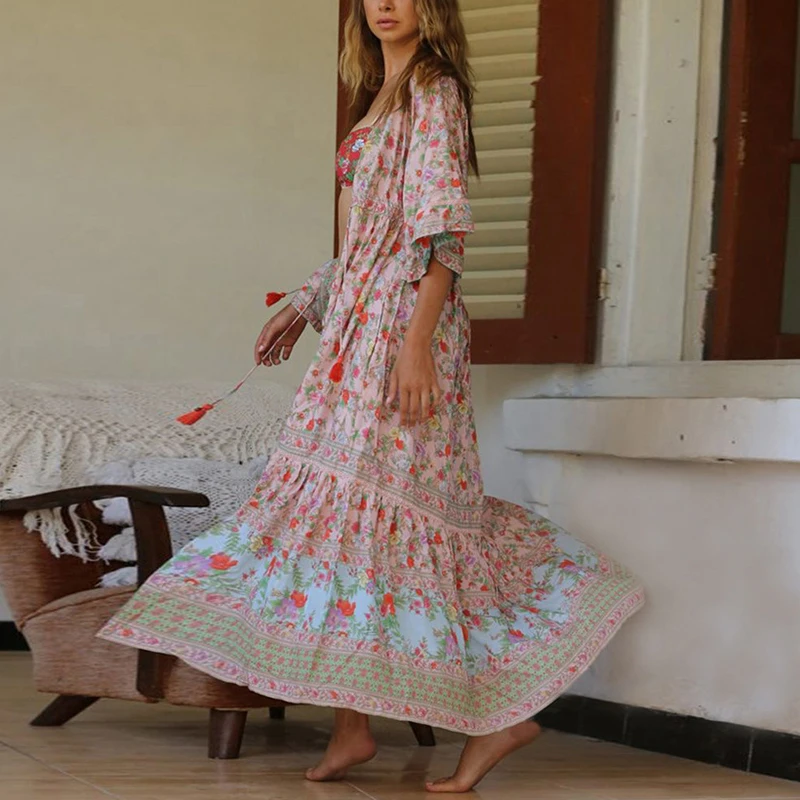 Женское платье женское пляжное Лето 3/4 рукав Купальники Модные свободные