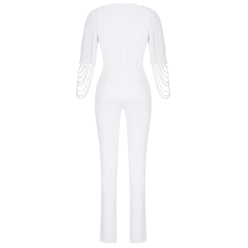 Ocstrade белый V шеи средний рукав один кусок бисером Мода Bodycon Комбинезоны HW298-White