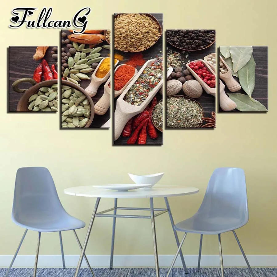 FULLCANG 5 piece diy 5d diamond painting spoon grains spices food full square/round drill mosaic embroidery picture decor FC718 | Дом и сад