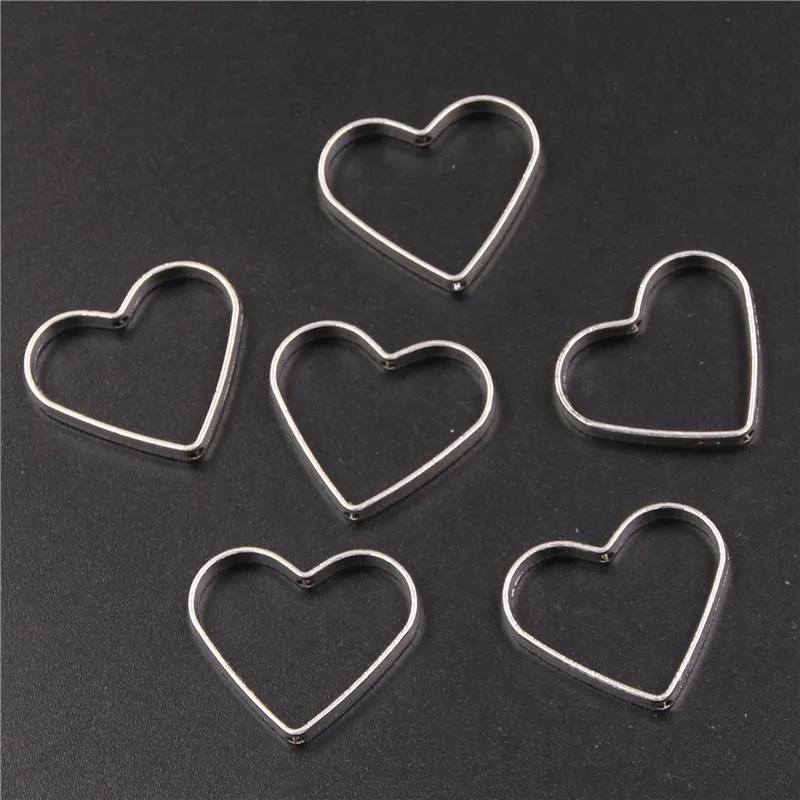 20 штук с серебряным покрытием перфорированные сердце подвеска в стиле ретро