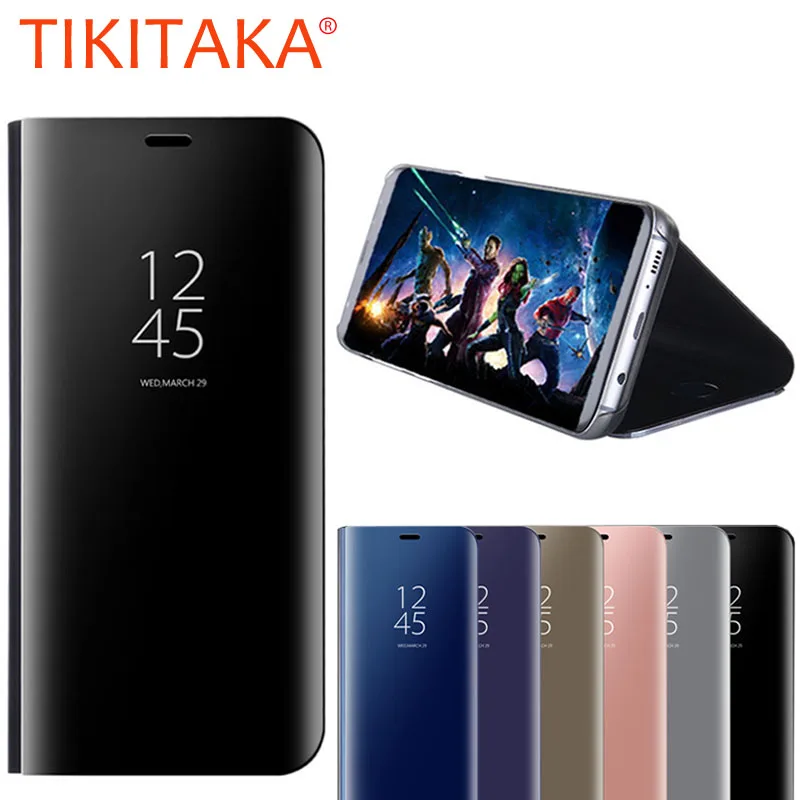 Зеркальный флип-чехол для samsung Galaxy Note 8, S6, S7 Edge, S8 Plus, J3, J5, J7, прозрачный умный чехол с окошком для просмотра, для iphone 6, 6s, 7, 8 Plus, X