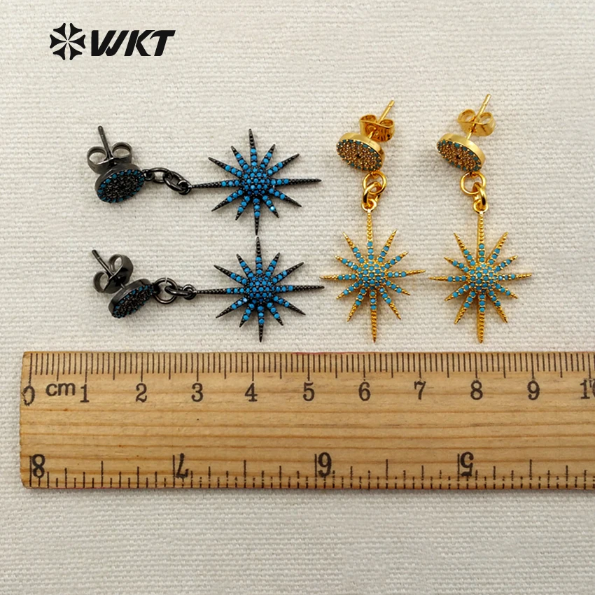 

WT-ME041 WKT Wholesale Fashion Earrings for Female Bright Star Gold Electroplated Cubic Zirconia Pave Eardrop