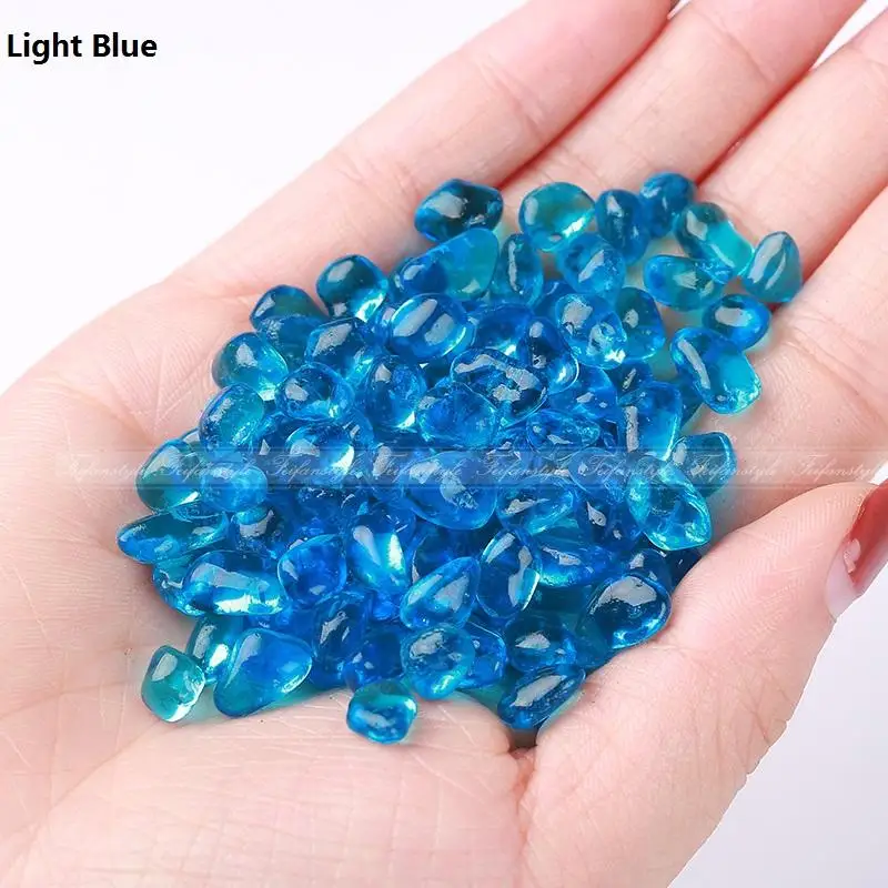 Light Blue 100 г 5-8 мм синие стеклянные красные стеклянные камни, галька, полированный камень, аквариум для рыб, хрустальные, любовь - Цвет: Light Blue