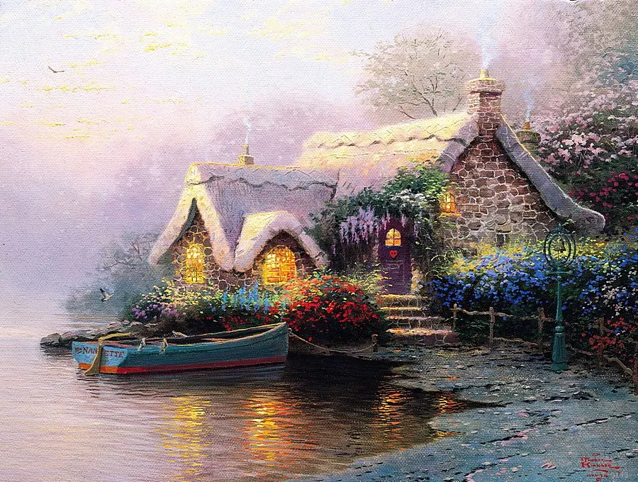 Картина на холсте Thomas Kinkade осень в Эшли Коттедж с принтом Современные художники