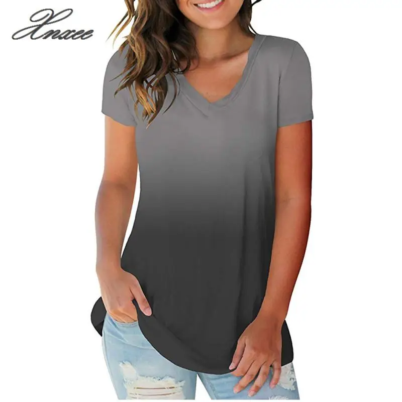 

women's shirt Womens Fashion Plus Size Gradient Color V-Neck Short Sleeve Topsplus size Blouse Women's Clothing