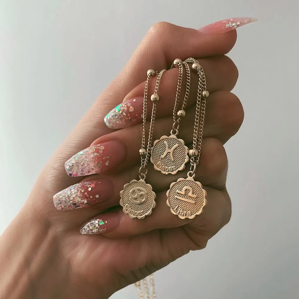 Цепочка до ключицы Twelve Horoscope колье с двенадцатью созвездиями массивная медная