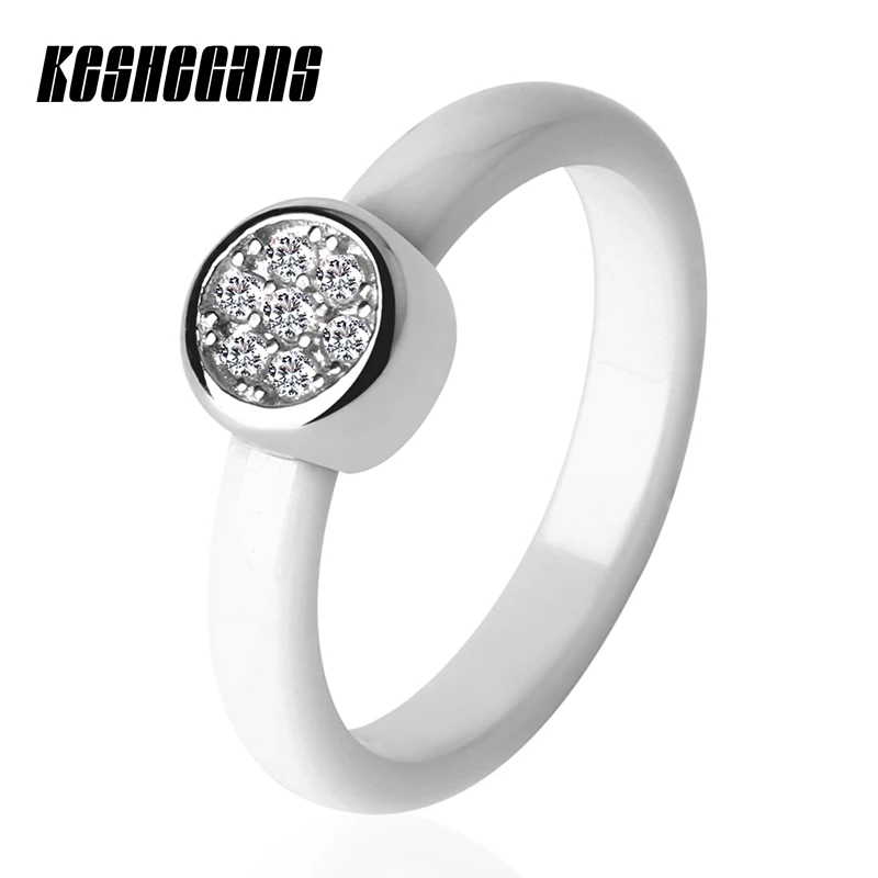 Женское керамическое кольцо с кристаллами черное/белое элегантное 3 мм цирконием