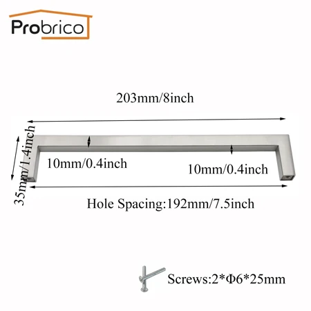 Hole Spacing 192mm Probrico 5 шт. нержавеющая сталь квадратный барный Шкаф Тянет дверные ручки Матовый никель кухонный шкаф выдвижные ящики тянет JS10 - Цвет: Hole Spacing 192mm