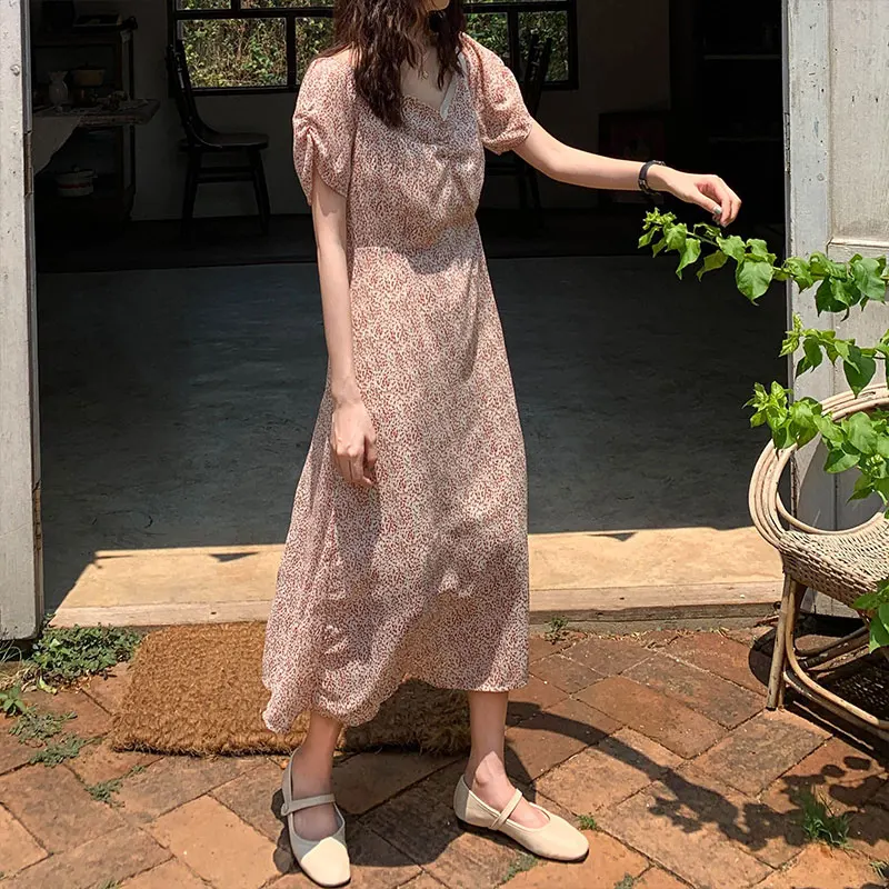 Для женщин летние милые платья Chic Ins Kawaii Винтаж с v образным вырезом платье