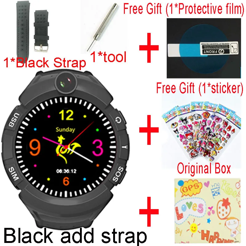 Vm50 Q360 Детские умные часы с Камера gps WI-FI местоположение ребенка smartwatch SOS анти-потерянный монитор трекер детские наручные PK Q528 - Цвет: Black add Strap