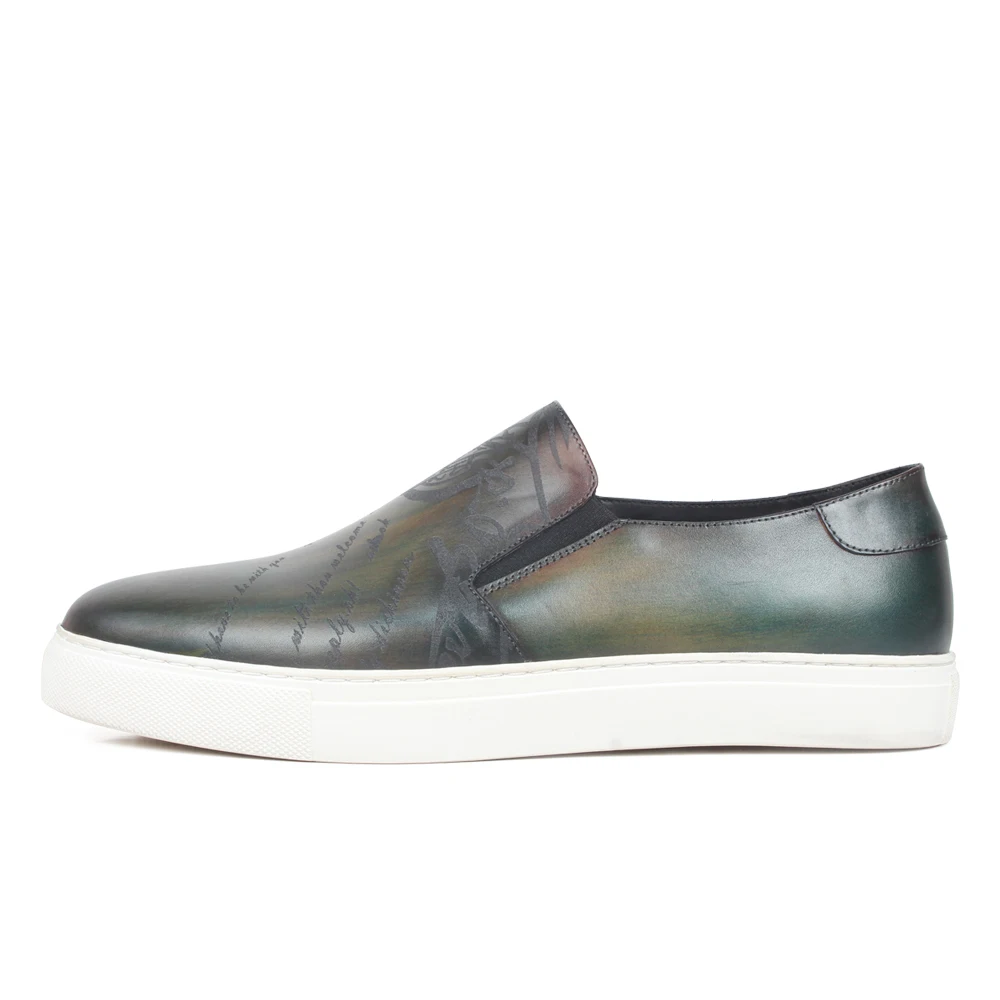 VIKEDUO New Flats Shoes For Men Casual Patina Leather Sneakers Luxury Engraving Mans Sports Footwear Bespoke Zapato Hombre | Обувь