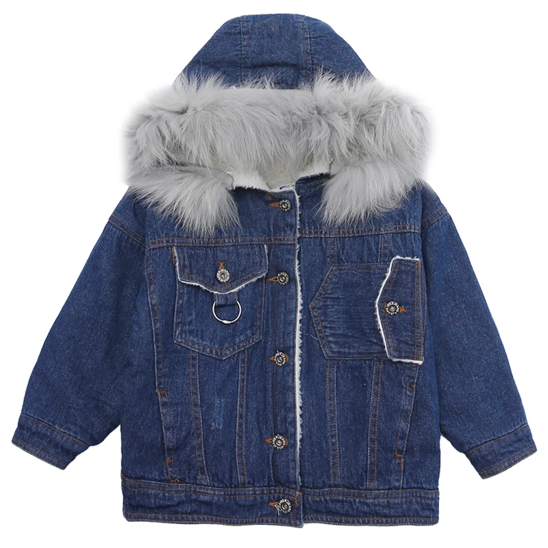 2018 девушки Зимняя одежда джинсовые парки плюс бархатные куртки для подростков